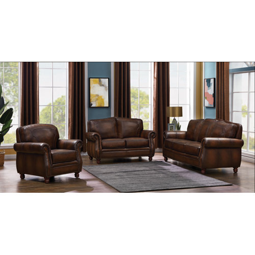 Cozzy Design Montbrook 3 Piece Genuine Leather Living Room Set Wayfair
